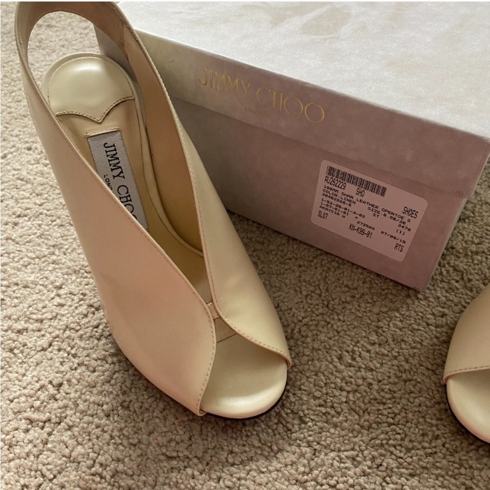 Jimmy Choo Shar Peep Toe Leather Slingback Pumps Stiletto Heel Natural Linen - Picture 6 of 8